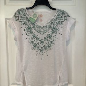 Brisos short sleeve Herringbone print at neck shirt